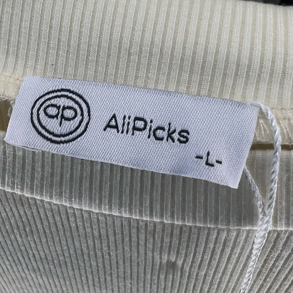 AliPicks Girls  Ivory Ribbed Knit Cotton Tie Front Long Sleeve T-Shirt Size‎ L
